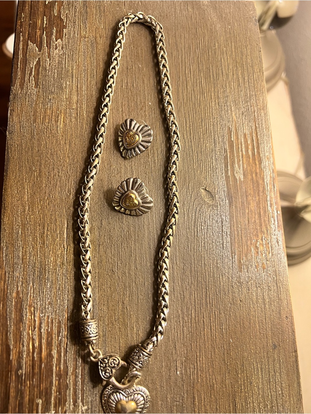 Brighton roll style chain necklace with detachable heart and hearts earrings